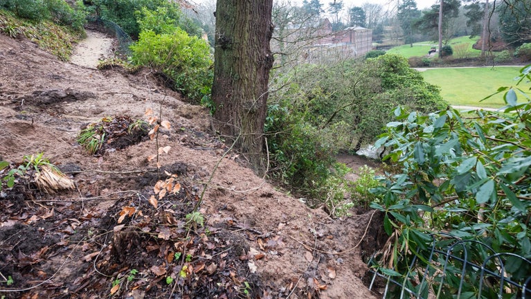 A view of the garden landslide at Quarry Bank